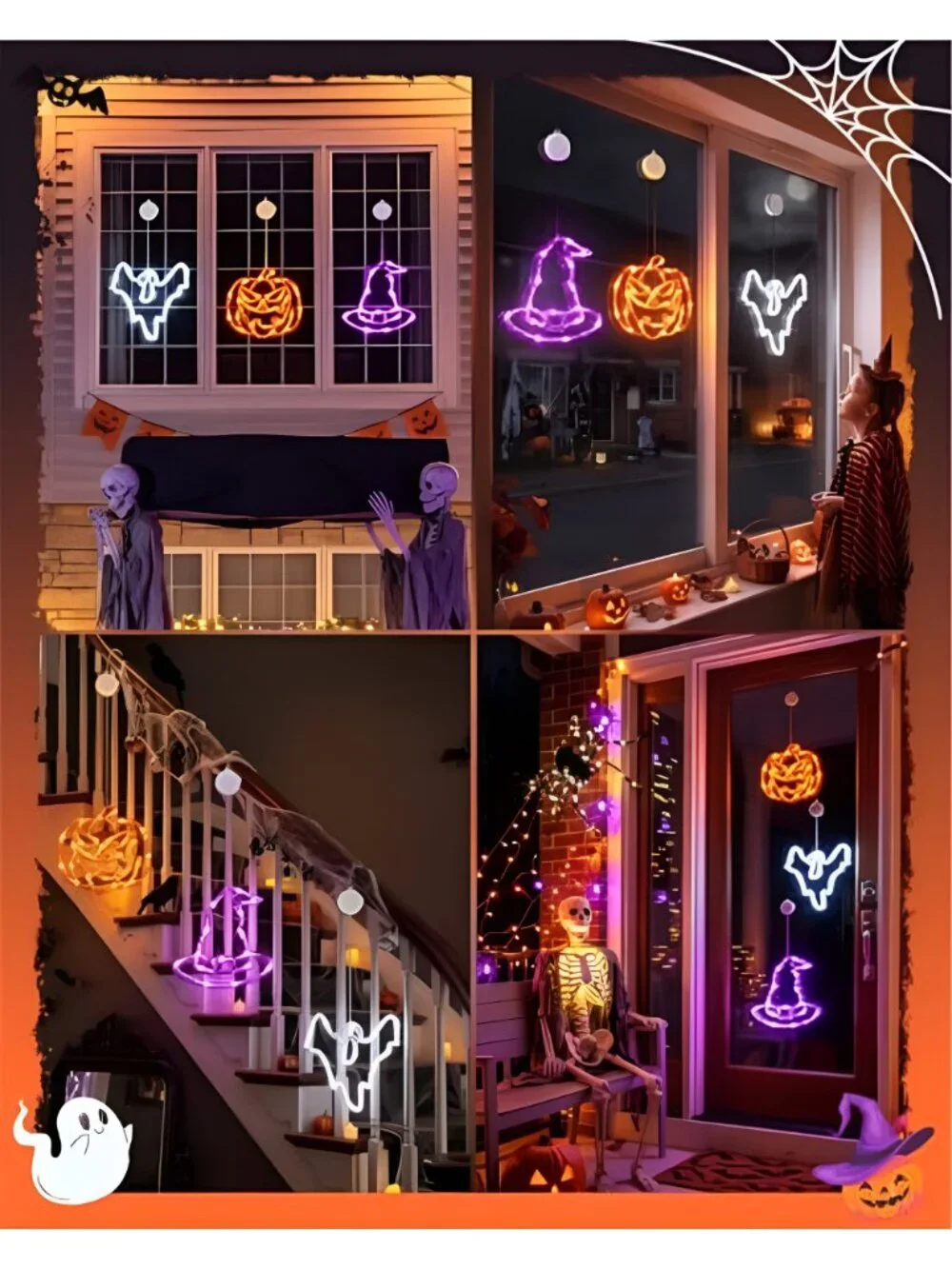 3 Pack Halloween Windows Lights - Pumpkin, Ghost, Hat with Timer